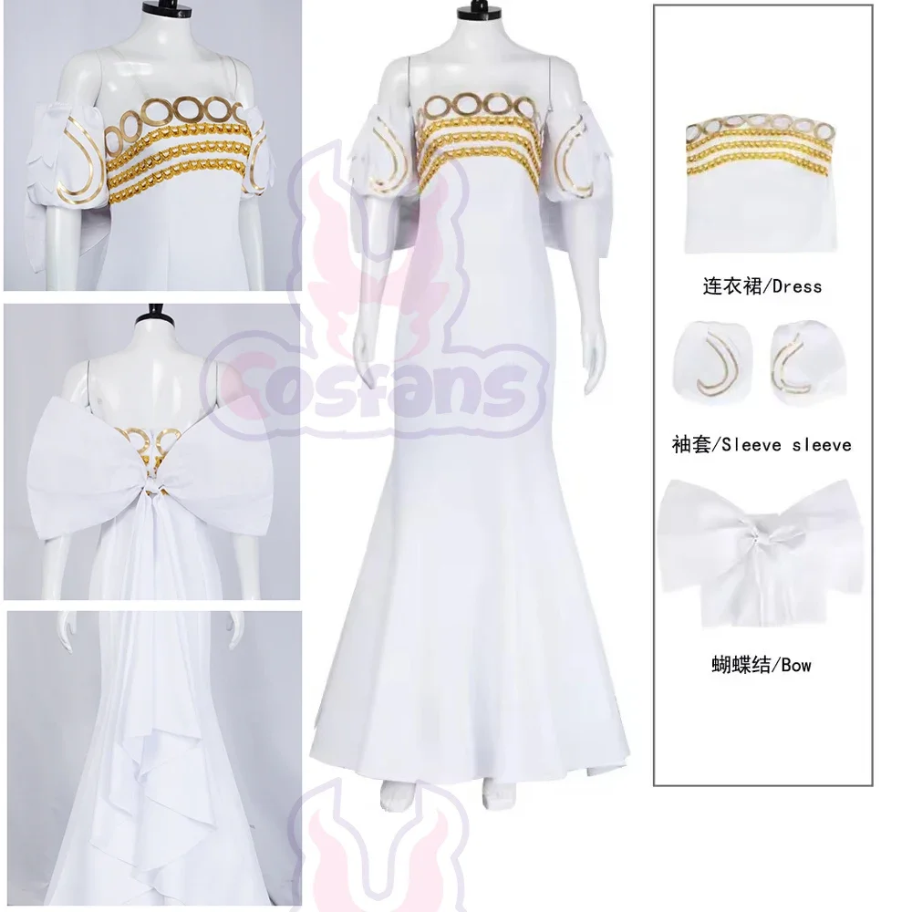 Disfraz de Cosplay de la Princesa Serenity Tsukino Usagi de Anime, Vestido Largo Blanco para Mujer con Lazo Grande, Traje para Fiesta de Halloween y Juego de Roles