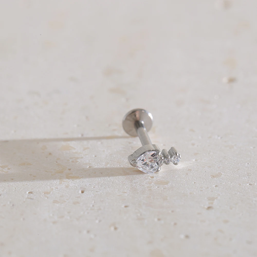 Qchic 1PC 316 Stainless Steel Arrow Shaped Piercing Earrings With Threaded Shank And Flat Back Heart CZ Minitial Chic Jewelry