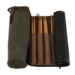 PDH Professional Large Capacity Drum Sticks Holder Bag Portable Storage Case Pouch Holder Durable Cowhide and Canvas Materials