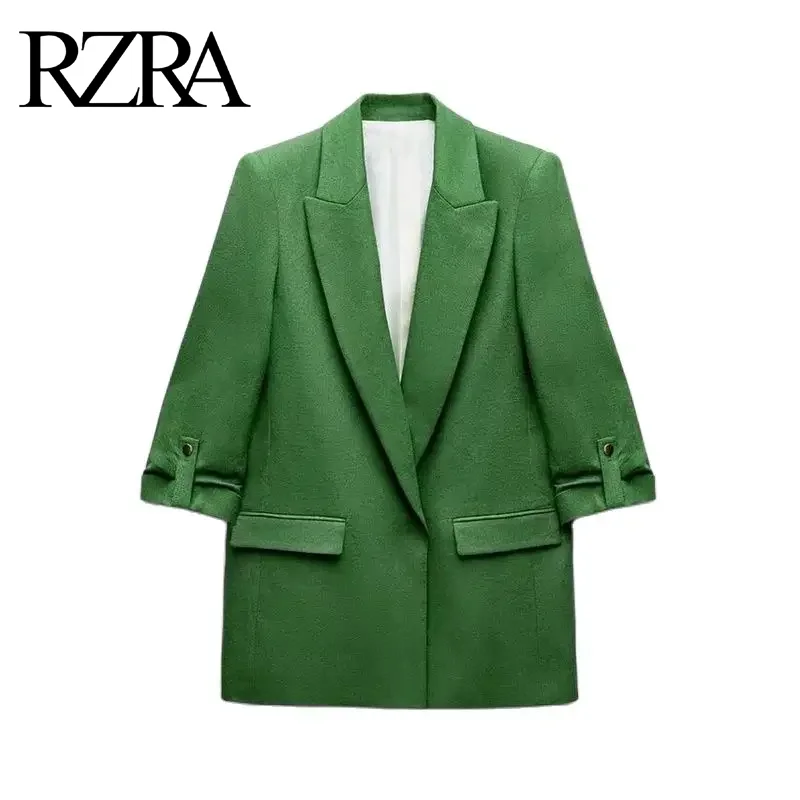 RZRA original women's clothing 2024 autumn and winter new commuter versatile pocket decoration roll sleeve linen suit jacket