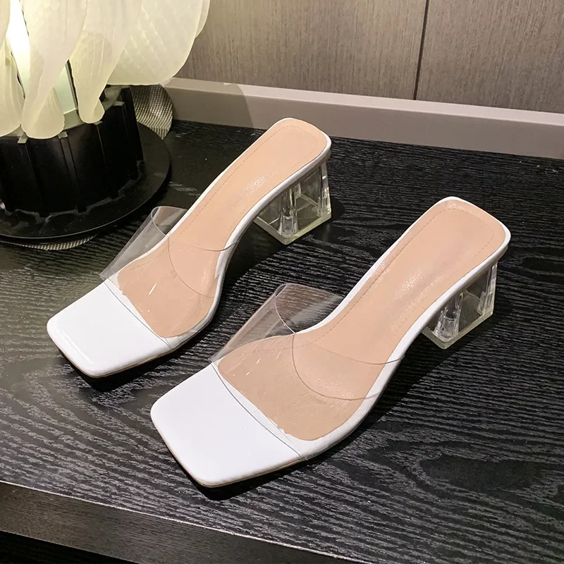 Sandalias de tacón alto transparente de Pvc para Mujer, zapatos sexys con punta abierta y raíz cuadrada, para banquete, novedad de verano, 2023