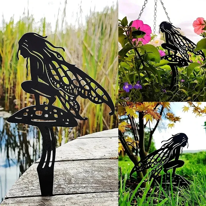 Estaca decorativa do jardim do metal da fada da dança, ornamento criativo clássico da inserção, gramado do partido do Dia das Bruxas, 1pc