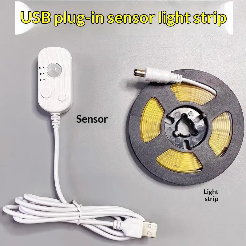 【CCA】5V Motion Sensor Nigth Light COB Led Strip USB Battery Power PCB 320 LEDs Flex Lamp For Under Cabinet Kitchen Stairs