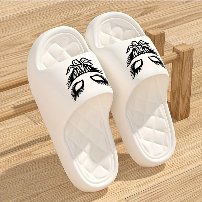 Unisex Summer Slippers Graphic Print Thick Quilted Footbed Comfortable Casual Slides Daily Indoor Outdoor Footwear
