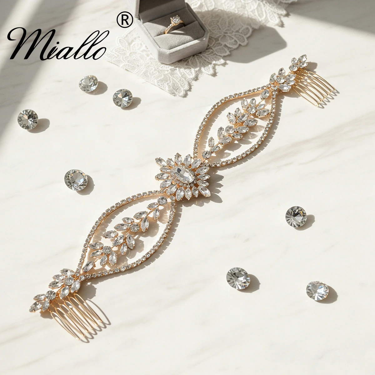 

Роскошный хрустальный гребень для волос Miallo, золотой, со стразами, свадебное украшение, двусторонний гребень для волос для подружек невесты, аксессуары для волос