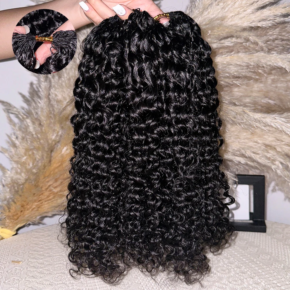 2 3 4 5 Pcs Loops Hook Curly 100% Human Hair Extension For Braiding Twist Strands 16-24 Inch Light Small Spirals Loops Feather Miracle Hair For Braiding Boho Braids Hooks Pre Separated Without Knot 60g/Bundle Deep Wave Human Hair
