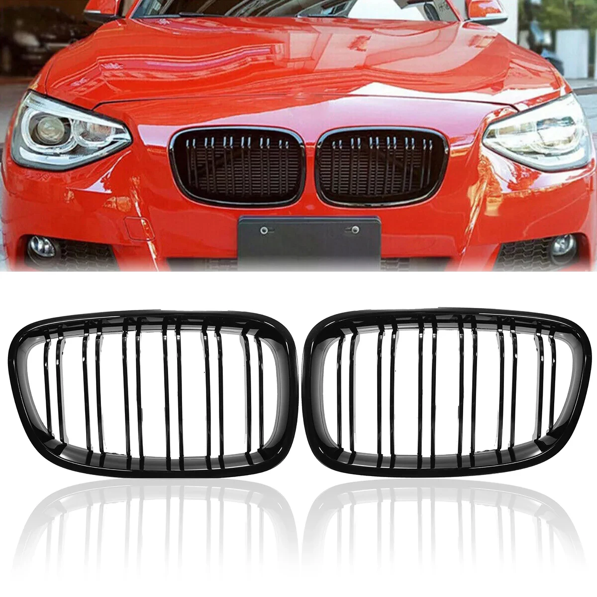 Gloss Black Front Bumper Kidney Grille For BMW 1 Series F20 F21 2011 2012 2013 2014 Car Double Slat Racing Grills Replacement