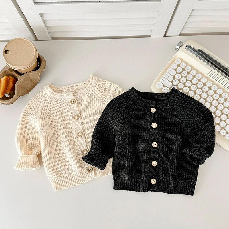 2025 New Autumn 0-3Yrs Children Clothes Toddler Baby Girl Knitting Cardigan Long Sleeved Solid Color Newborn Baby Sweater Coat