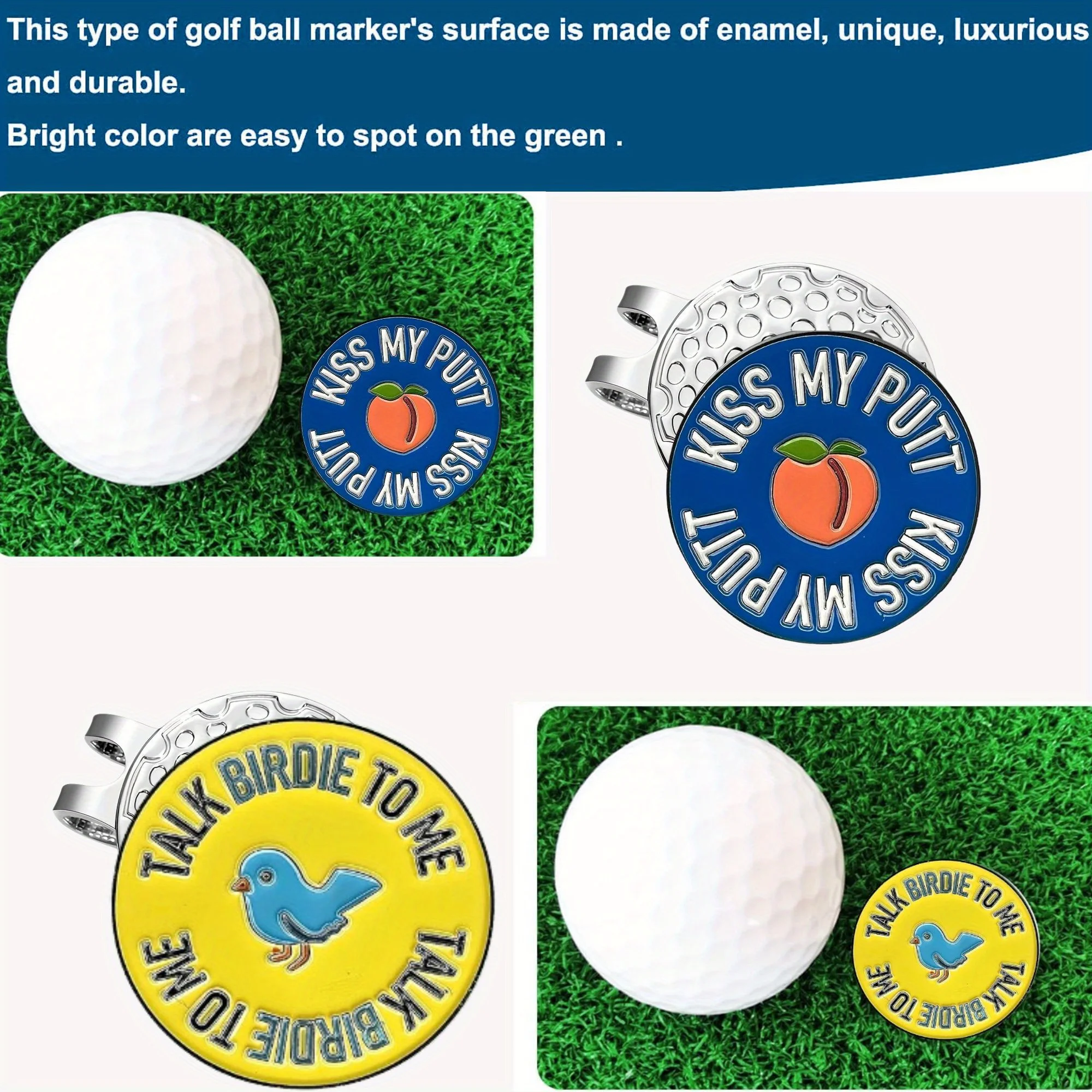 2 counts golf markers Talk Birdie to Me  Funny Emoji Golf Ball Marker with Hat Clip  Mens and Womens Golf Novelty Gift Set Inclu view 3