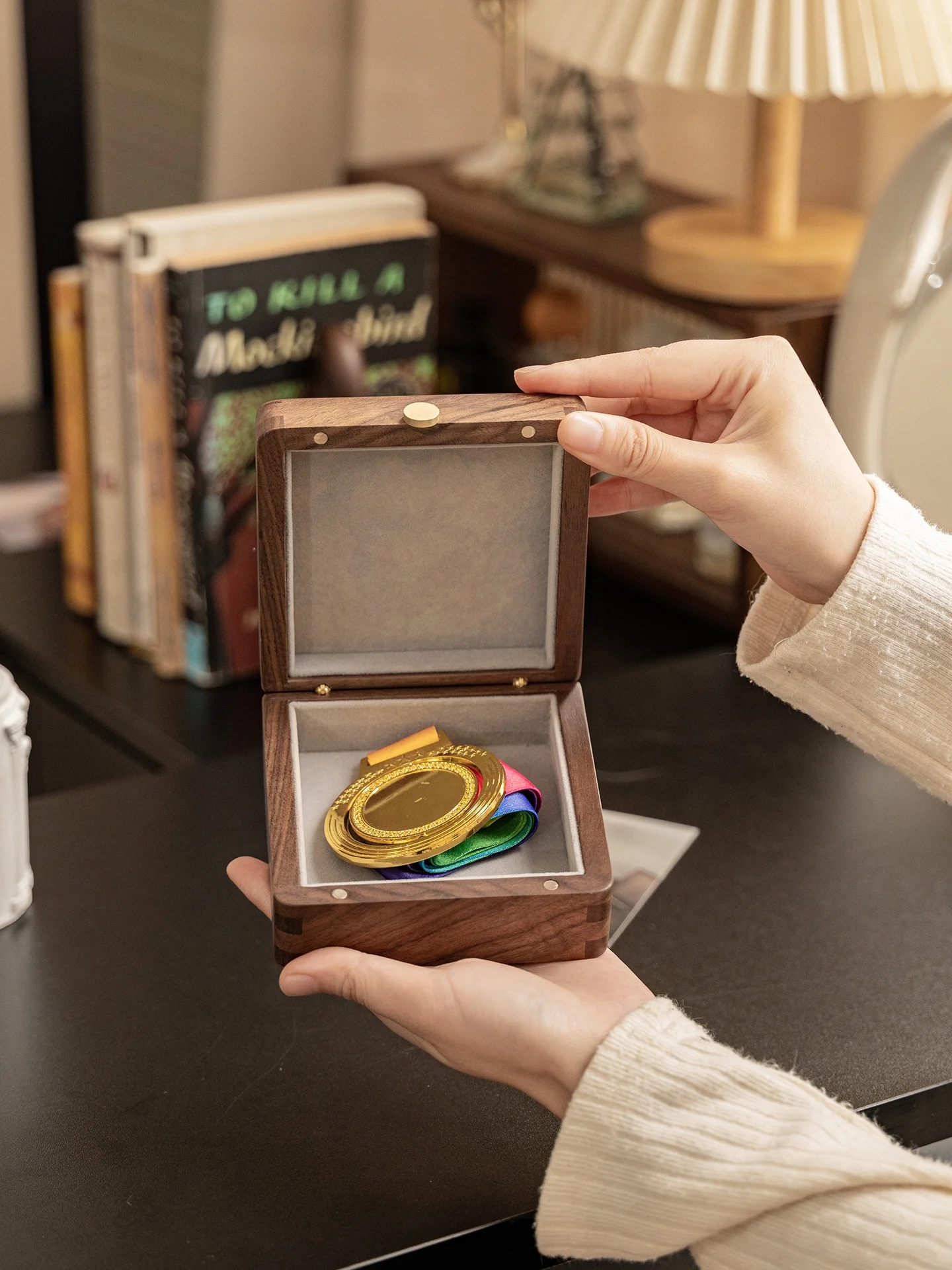 

Marathon Medal Storage Box Wooden Gold Medal Case Dustproof Display Box Simple Style Handmade Wood Craft for Everyone