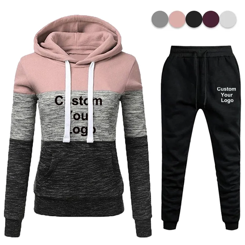 

New Tracksuit for Women Custom Your Logo Clothes Two Piece Set Hoodie Sweatshirt Top and Pants Casual Ensemble Femme Suits