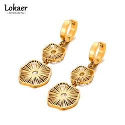 Lokaer Stainless Steel Flower Hoop Earrings For Women Metal Waterproof Statement Stylish Gold Color Exaggerated Jewelry E23157