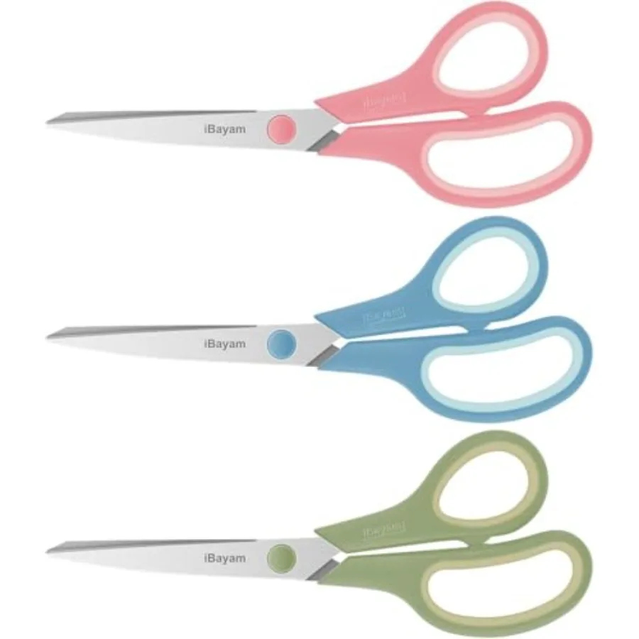8.5 Inch Scissors All Purpose Heavy Duty 3 Pack, 2.5mm Thick Ultra Sharp Blade Comfort-Grip for Office Classroom School Cardboa