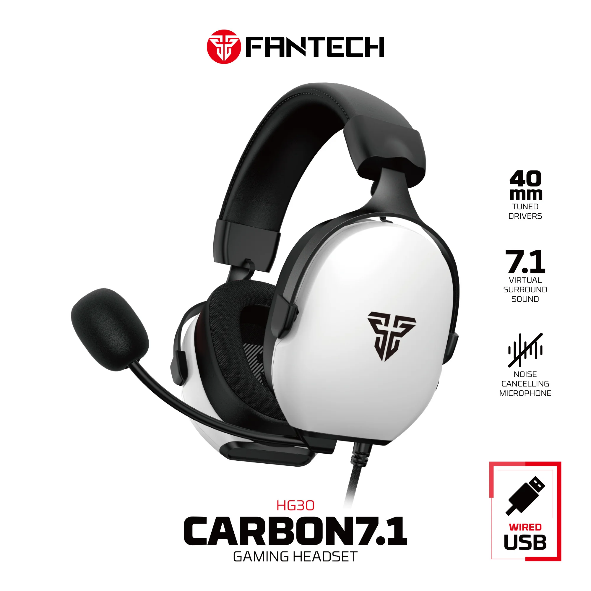 

Игровые наушники FANTECH CARBON7.1 HG30 с микрофоном, 40 мм, большой драйвер и шумоподавление вызова, макрогарнитура для ПК PS5 NS