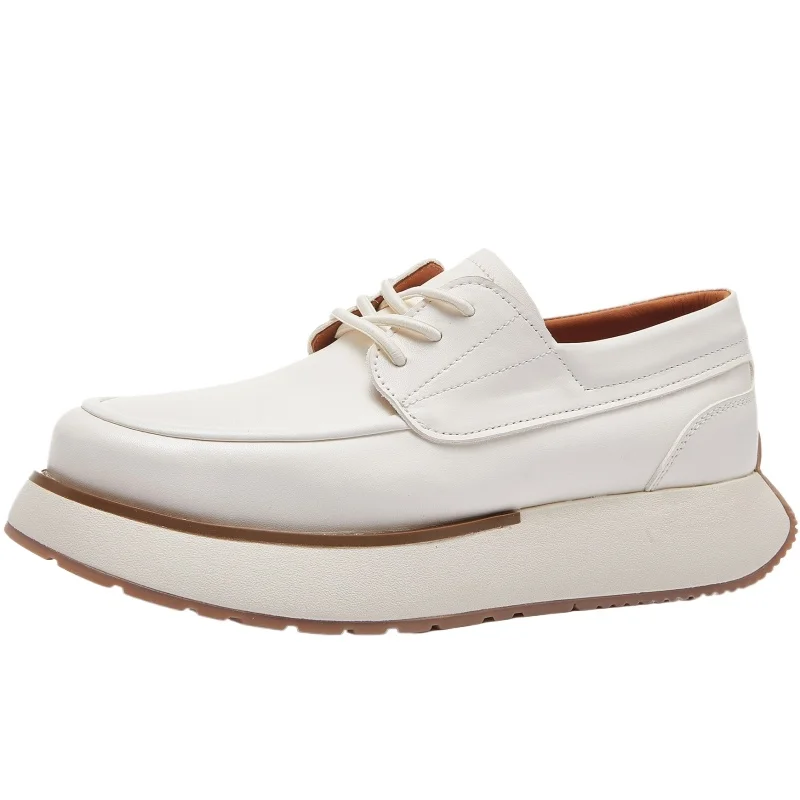 British Retro High-end Soft Sole Horse Leather Shoes for Men's Breathable Casual Business Simple Thick Bottom White Board Shoes