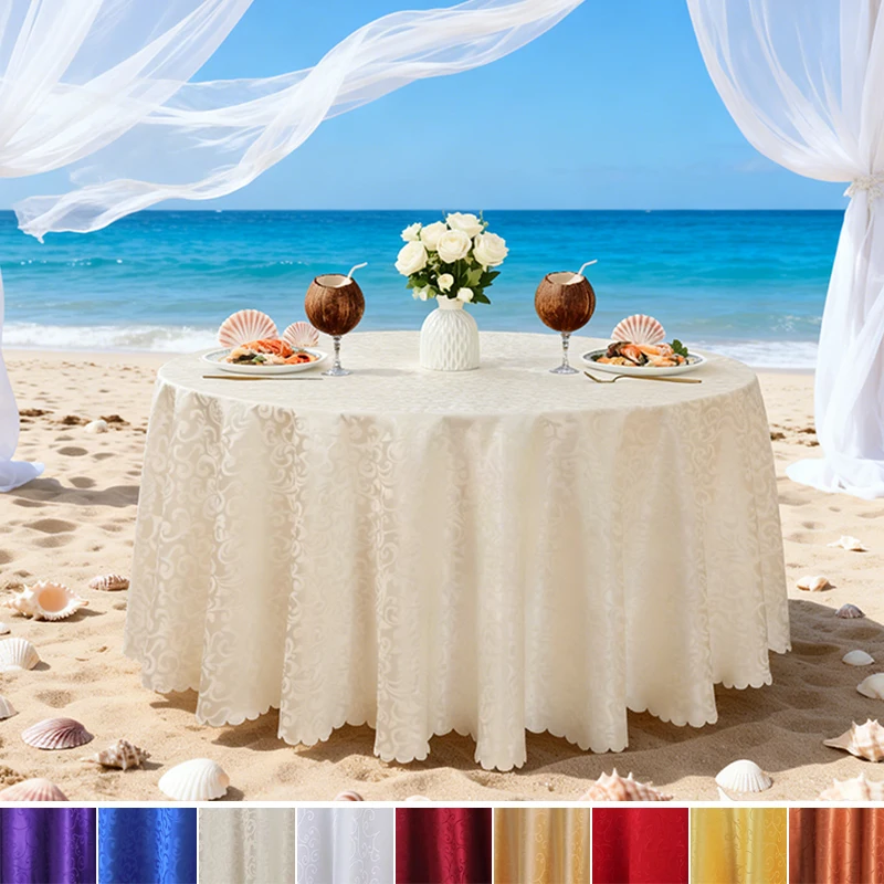

Premium Polyester Jacquard Tablecloth Round White Design 160-320cm for Hotel Wedding Banquet Party Decoration Home Dining Decor