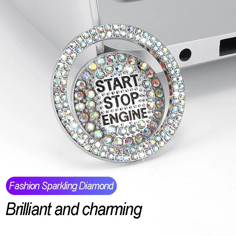 2Pcs/set Car Start Switch Button Auto Decorative Diamond Stickers Rhinestone Ring Circle Trims Protective Cover Car Accessories