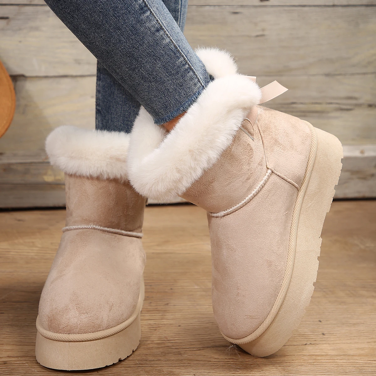 Winter Thicken Plush Warm Snow Boots Women Fluffy Fur Chunky Platform Ankle Boots Woman Thick Sole Non Slip Cotton Padded Shoes