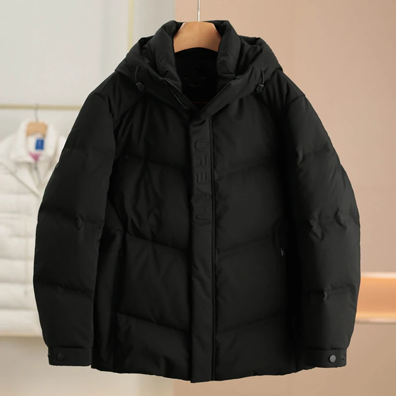 

Мужская повседневная куртка из гусиного пуха с капюшоном, ветрозащитная, теплая, для поездок на работу, новая модель зима 2025, 069, наполнитель из полиэфирного волокна, 90% пуха гусиных перьев