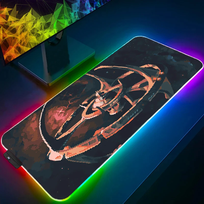 Gaming Keyboard Rug RGB Laptop Anime Non Slip Mouse Pad Star Trek Space Station Extended Desk Mat LED PC Gamer Cabinet Mousepad