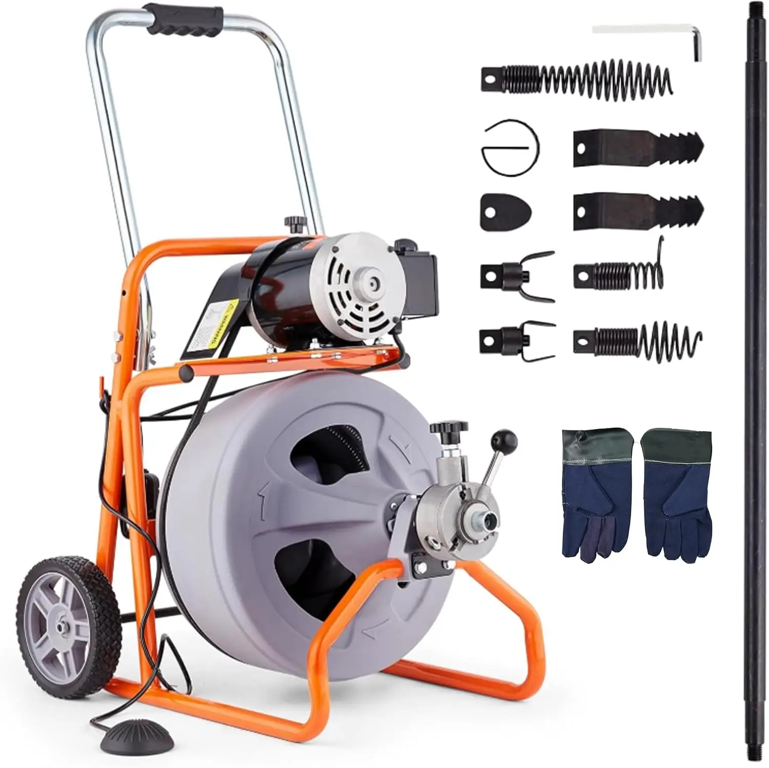 

75FT x 1/2 Inch Drain Cleaner Machine, Auto Feed Electric Drain Auger for 2"-4" Pipes, Enclosed Plastic Drum with 4 Cutters & Pn