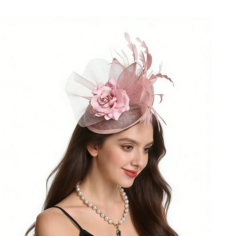 

2026 Elegant Hair Drop Fascinator Hats Women Bridal Wedding Show Race Millinery Flower Headpiece Tea Party Mesh Hair Accessories
