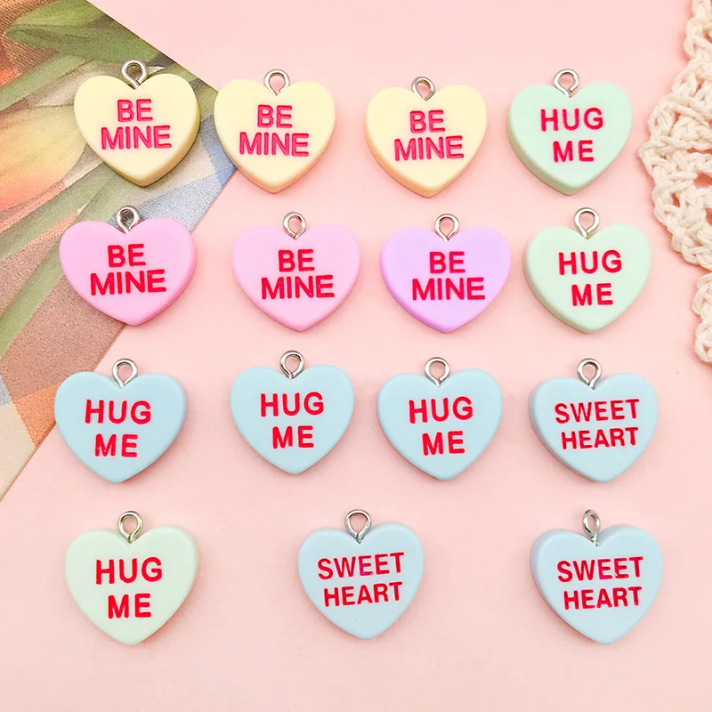 

10Pcs 19mm Colorful Resin Heart Shape Charms Love Pendants Diy Findings 3D Phone Keychain Bracelets Pendant For Jewelry Making