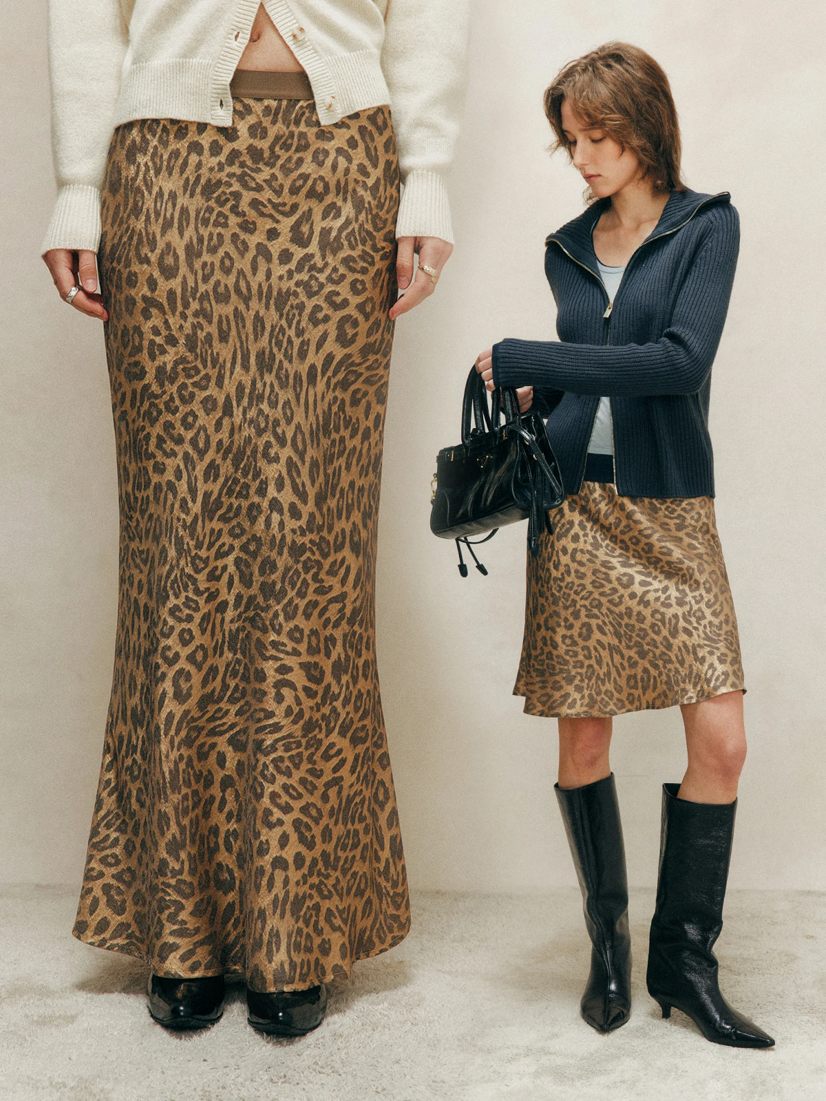 

Gold-Infused Print And Maxi Skirt with Elastic Waist Leopard Print High-End Feel Cleanfit Sle Polyester Fabric Straigh...