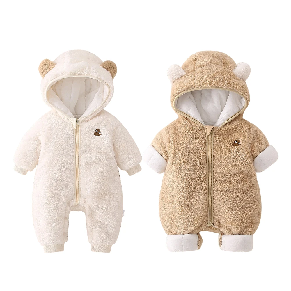2025-newborn-baby-winter-fluffy-bear-ear-onesie-rompers-thickened-cotton-padded-romper-unisex-neutral-color-hooded-jumpsuit