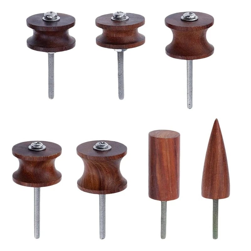 7Pcs Red Ebony Wood Leather Burnishing Slicker Tool Flat And Tip Burnisher Polished Rods DIY Rotary Tool Drill Craft Set