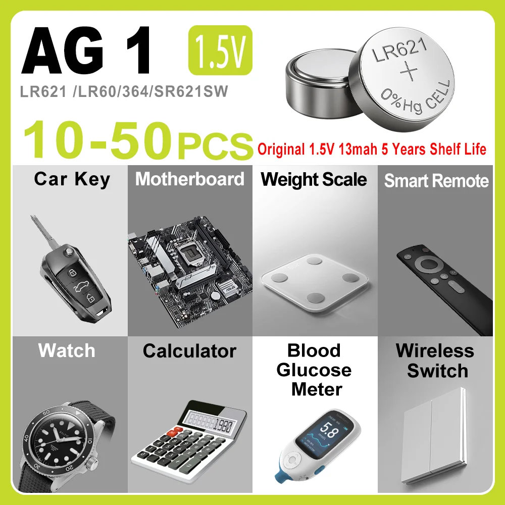 5-10 قطعة AG1 LR621 364 V364 164 531 SR621 SR621SW SR60 CX60 1.55V بطارية قلوية لمشاهدة مفتاح السيارة لعبة عن بعد زر عملة خلية #1