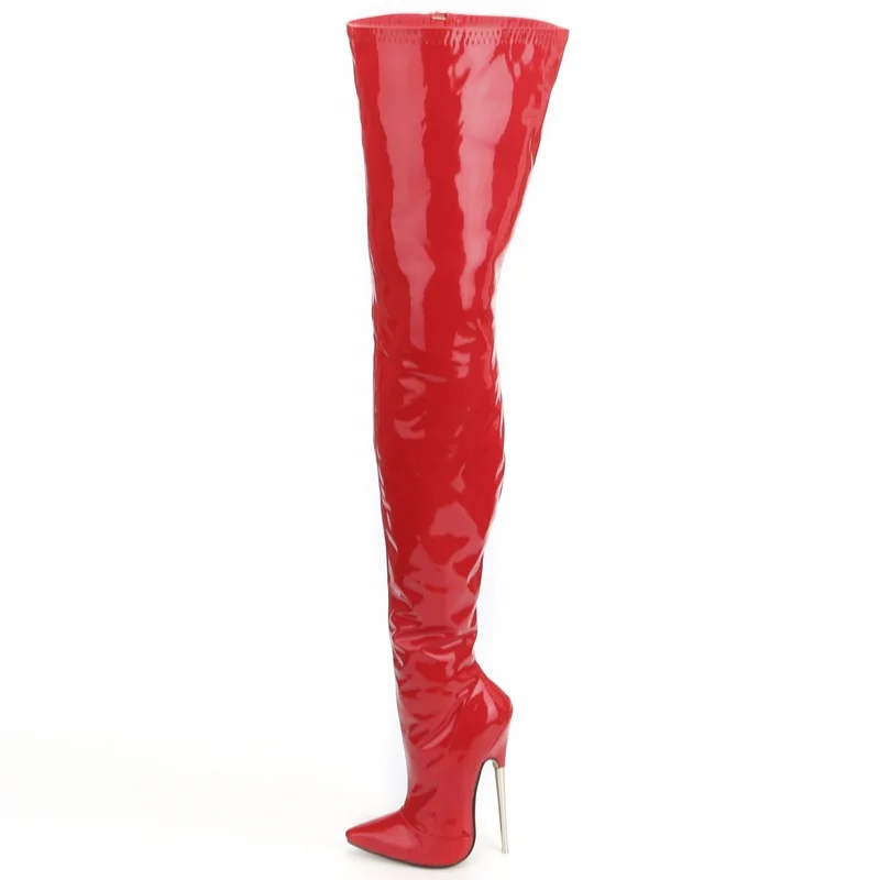 CACA 18cm Metal Heels,Women Thigh High Boots,Queen Stage Pole Dance Shoes,Crotch Botas,Patent Leather,Red,Blue,Custom Colors