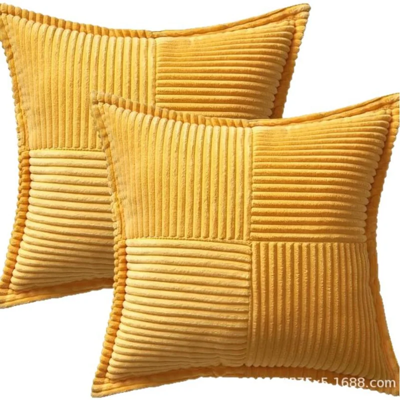 Corduroy Patchwork Striped Throw Pillow Cover 45×45cm, Modern Nordic Decorative Pillow Case for Couch Sofa Living Room Bedroom