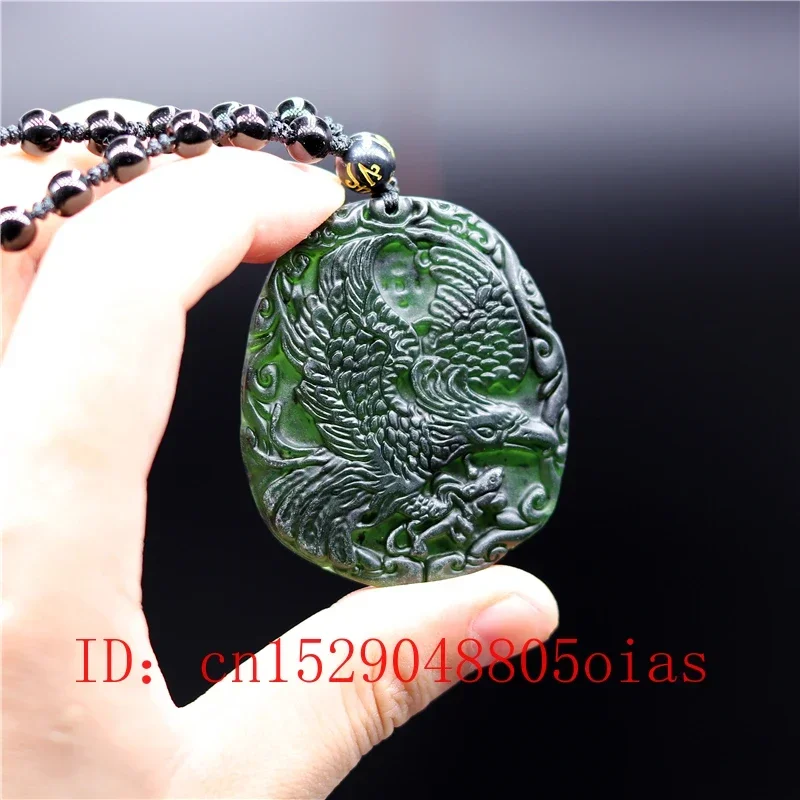 

Natural Black Green Chinese Jade Eagle Pendant Beads Necklace Charm Jewelry Obsidian Accessories Carved Amulet Gifts for Her