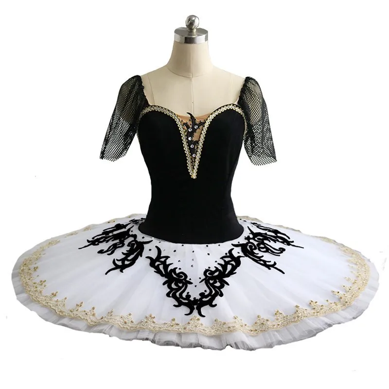 

New Coming Kids Girls Performance Competition Wear Black Gold Ballet Tutu Professional