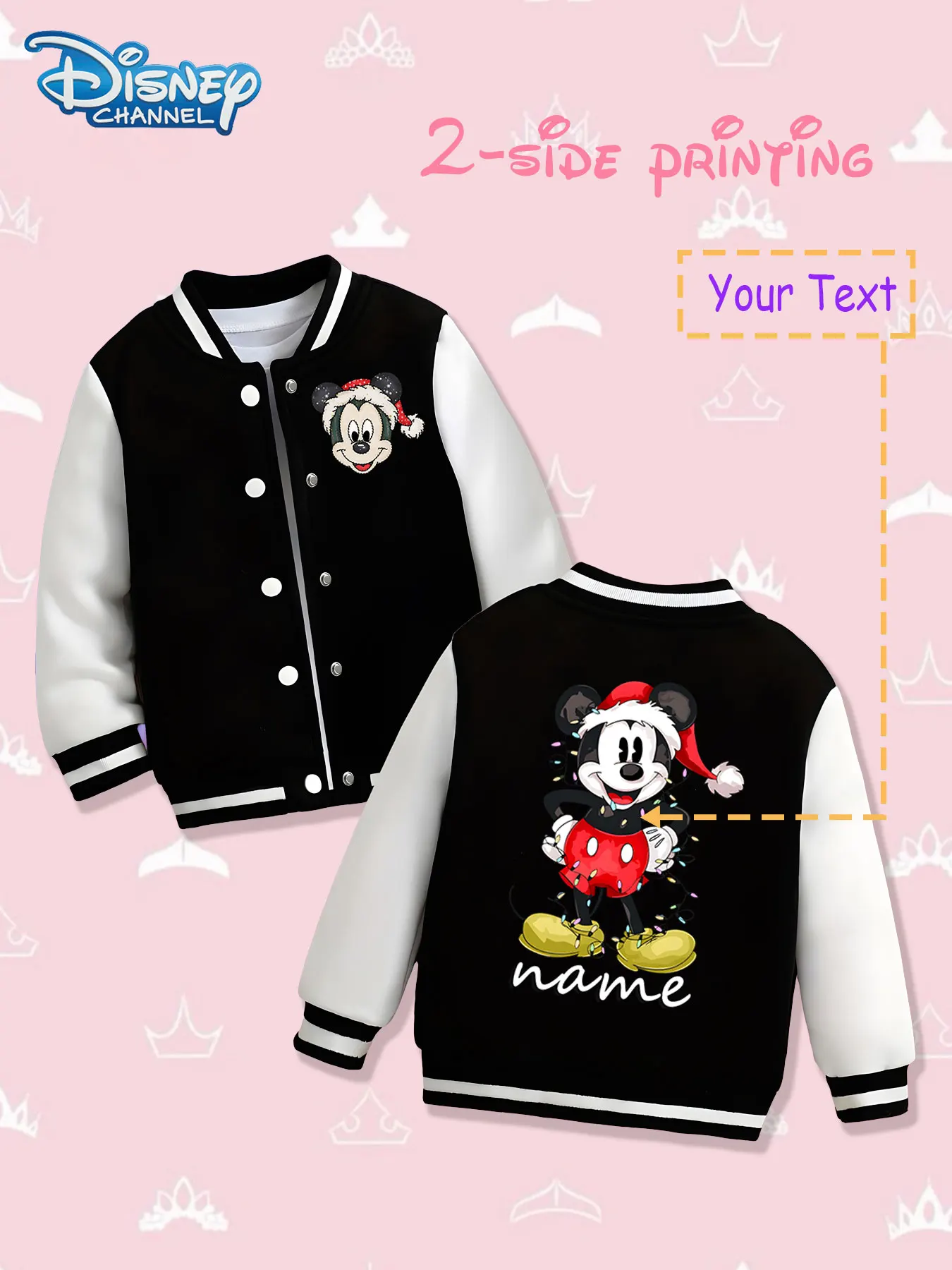 

MINISO Disney Christmas Mickey Girls Baseball Jacket - Double-sided Christmas theme print, warm and childlike in autumn and wint