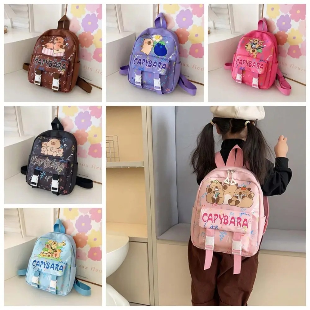 

Thickened Capybara Backpack Wide Straps Nylon Cartoon Animal Daypack Lightweight Foldable Large Capacity School Bag Gifts
