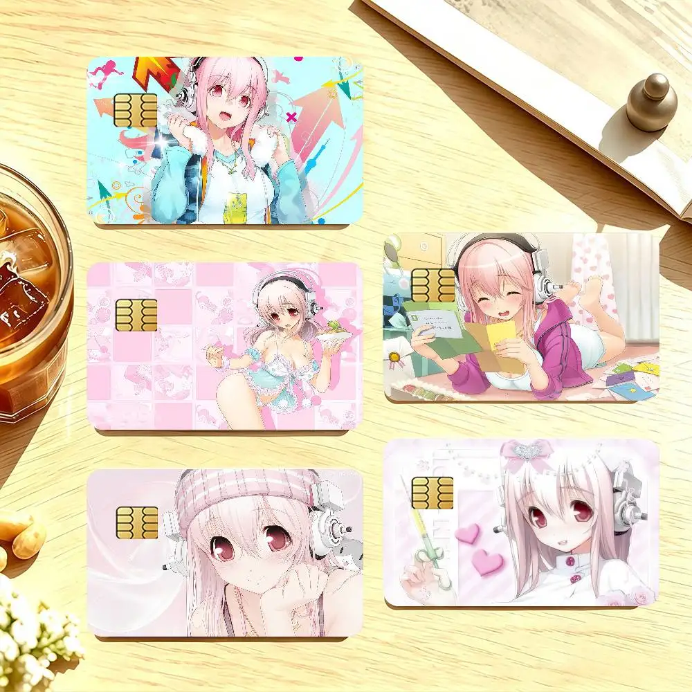 Cute Super Sonico Credit Card Public Transportation Cards Protective Sticker Waterproof Card Face Decoration 4PCS