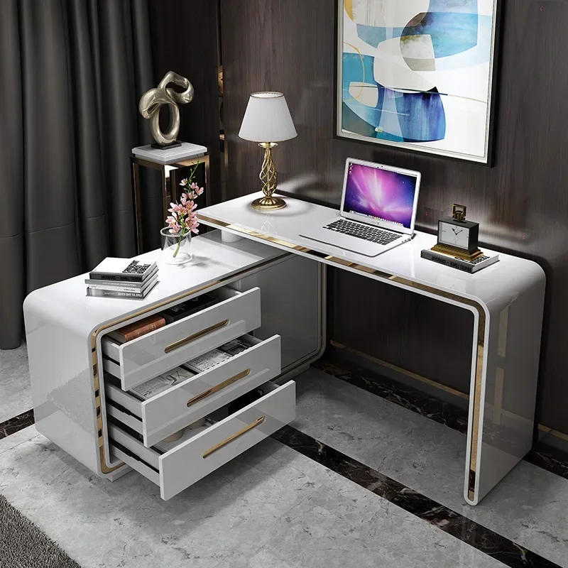 Modern Home Computer Desk Desktop Desk Writing Desk White Painting Beauty Shop Light Luxury Book