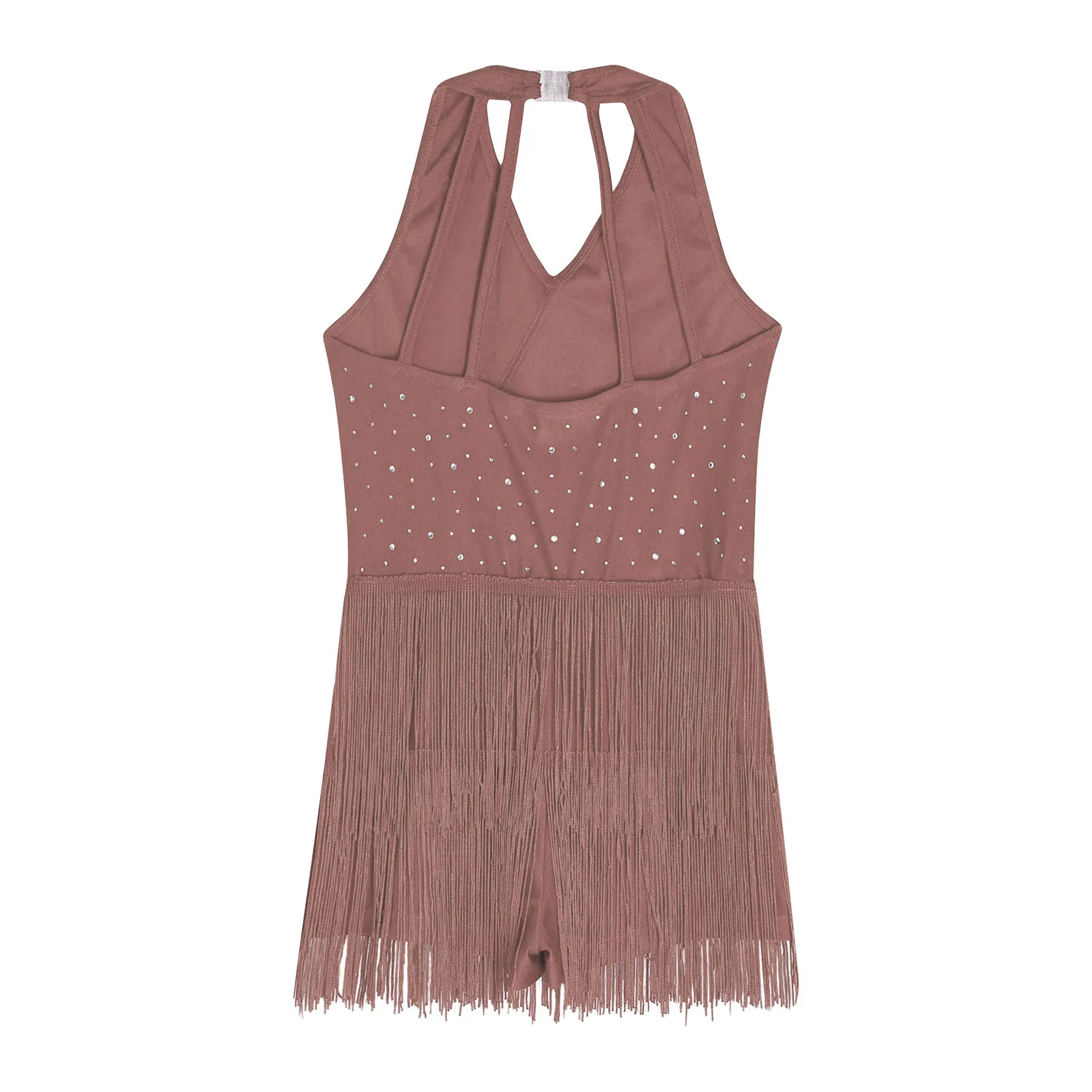 Teens Girls Rumba Chacha Latin Dance Costume Fringe Leotard Kids Sleeveless Tassel Jumpsuit Tango Dress Stage Dancewear Outfits view 6