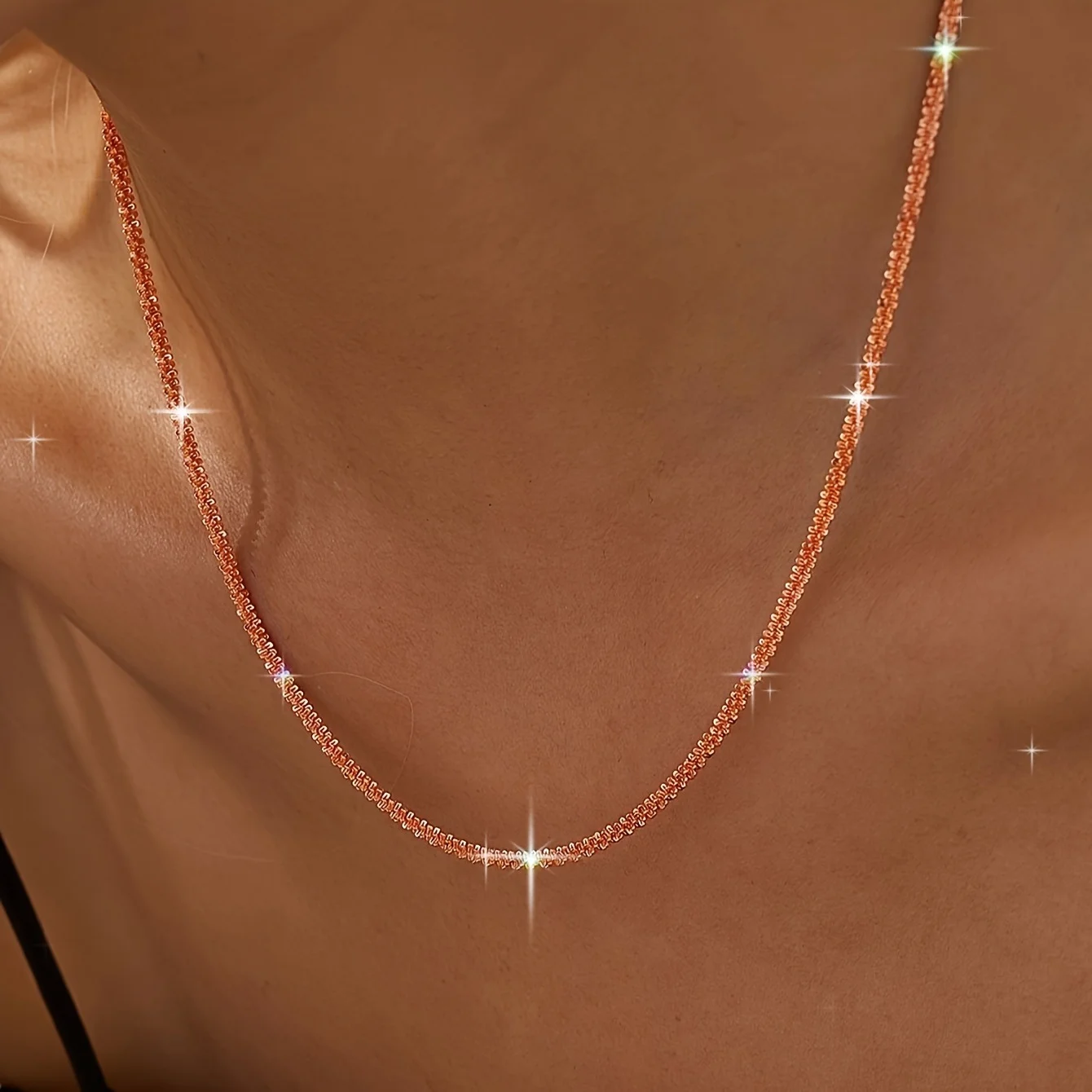 LUXUKISSKIDS 2,2 mm breite, massive Cauliflower-Kette, Schlüsselbein-Halskette für Damen, roségoldfarbene, minimalistische Halsketten aus Edelstahl – Detail 3