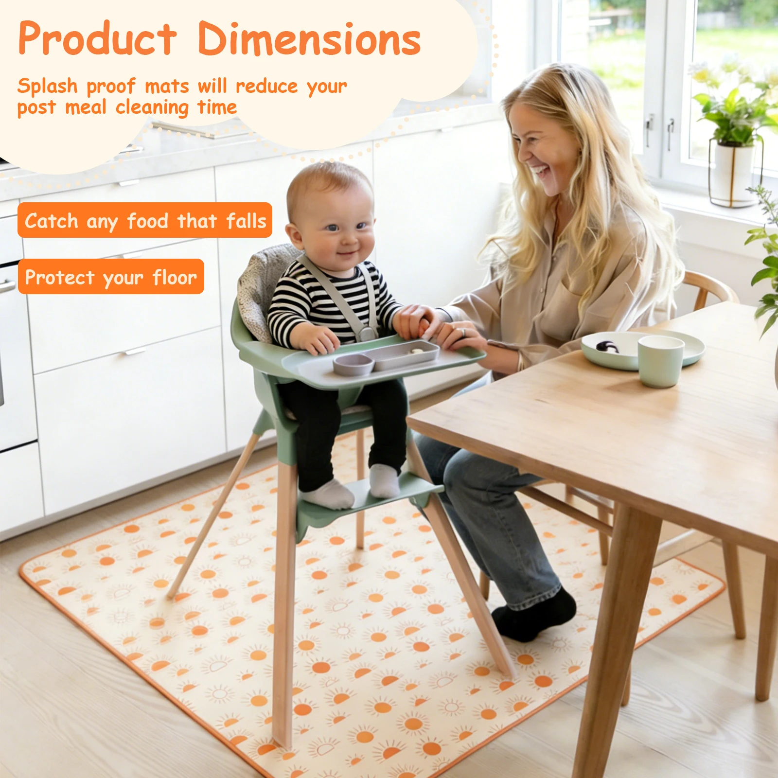 Baby High Chair Splat Mat Dining Chair Mat Waterproof Spill Mat Anti-Slip Floor Protector Large Size Portable Baby Play Mat