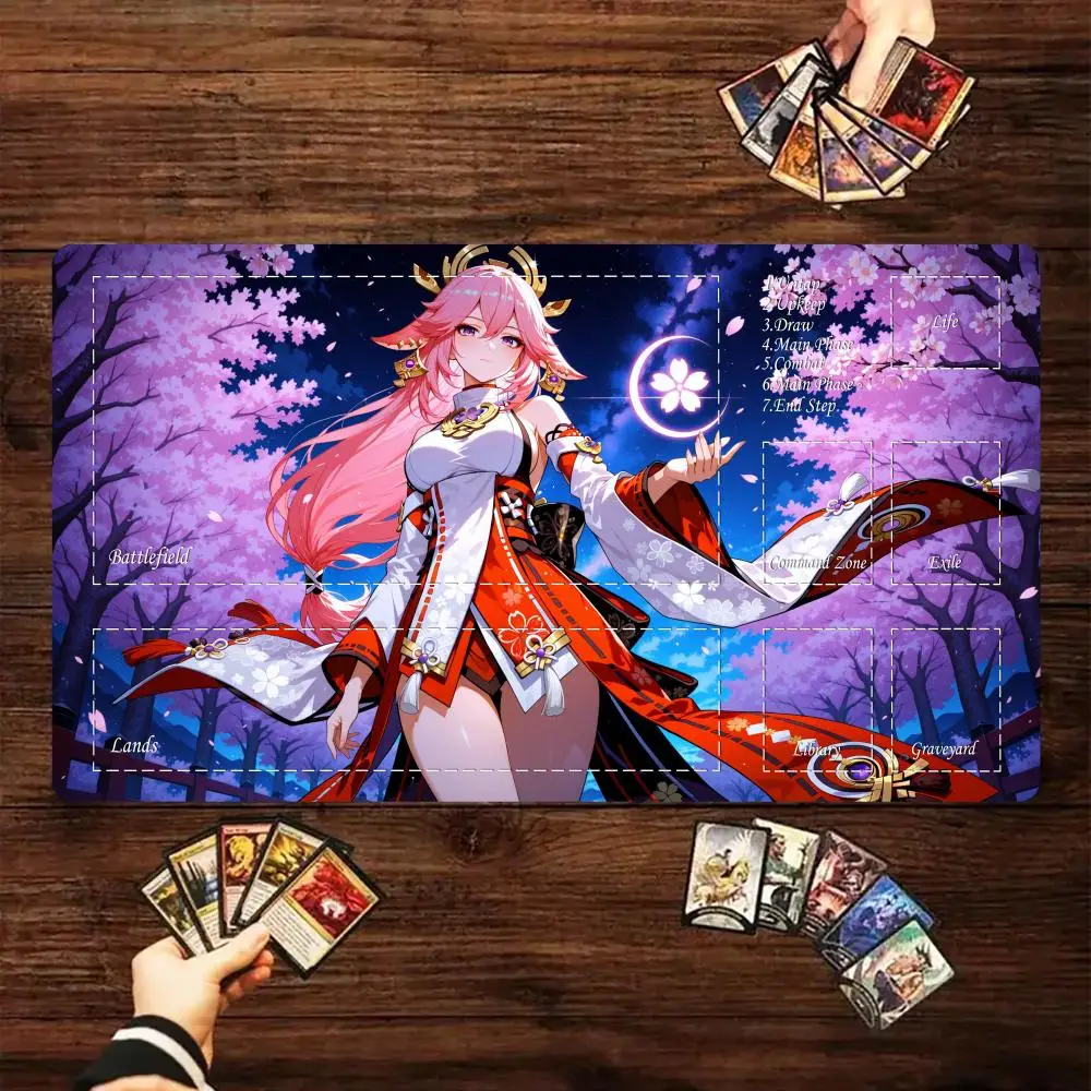 

Magic Card Gaming Mat with zone Cherry Blossom Witch theme mtg playmat desk mat Commander Playmat suitable for game gathering