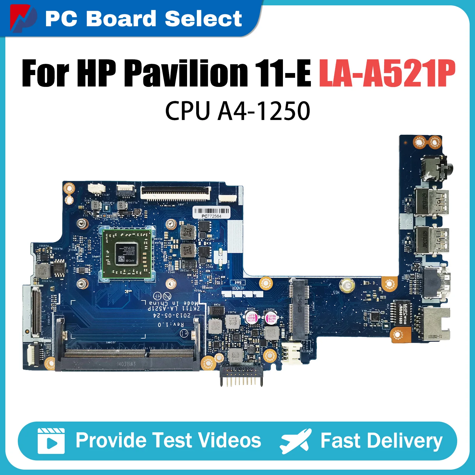 

Notebook Mainboard For HP Pavilion 11-E 744185-001LA-A521P 744189-001 Laptop Motherboard A4-1250 AMD CPU