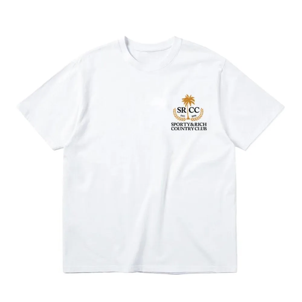 American Vintage Style Country Club Pocket Printing White T Shirts Women Summer Short Sleeve Loose Cotton 90\'s Aesthetic Tees