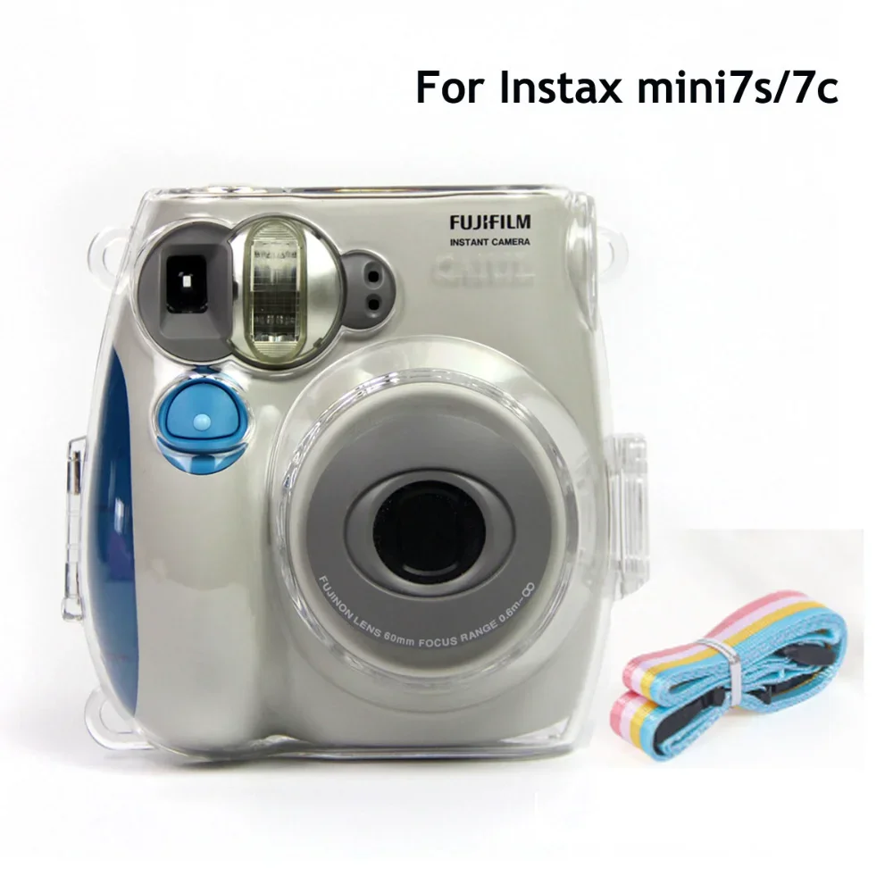 Transparent Hard Case for Fujifilm Instax Mini 7S/7C Camera Protective Cover Crystal Shoulder Bag for Instax Mini 7C with Strap