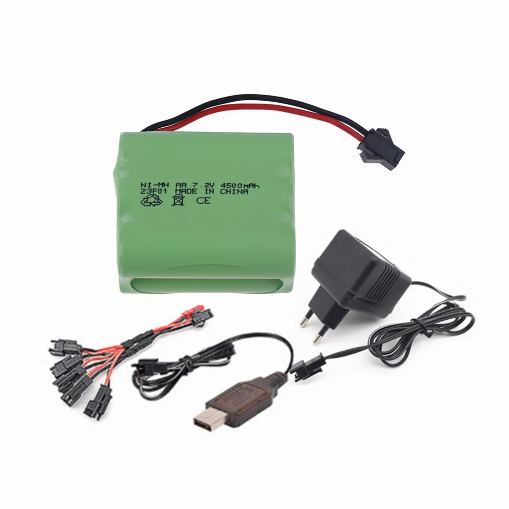 AA Nimh 배터리 및 충전기, RC 자동차, RC 트럭, RC 보트 탱크, 로봇 총, 7.2V, 4500mAh, 2800MAH, 3500MAH, 7.2V 충전식 배터리