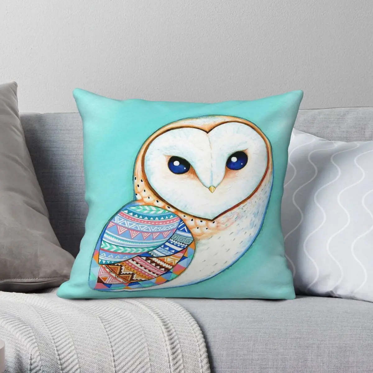 Tribal Barn Owl Square Pillowcase Polyester Linen Velvet Pattern Zip Decor Throw Pillow Case Room Cushion Cover Wholesale 45x45
