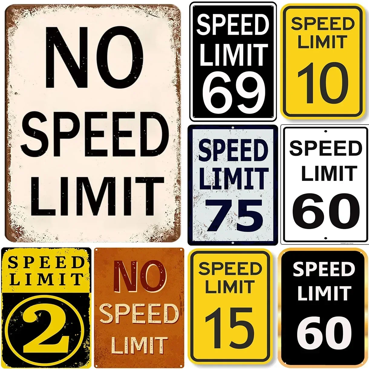 Vintage No Speed Limited Metal Tin Signs Posters Plate Wall Decor for Home Bars Garage Cafe Clubs Pubs Retro Posters Plaque