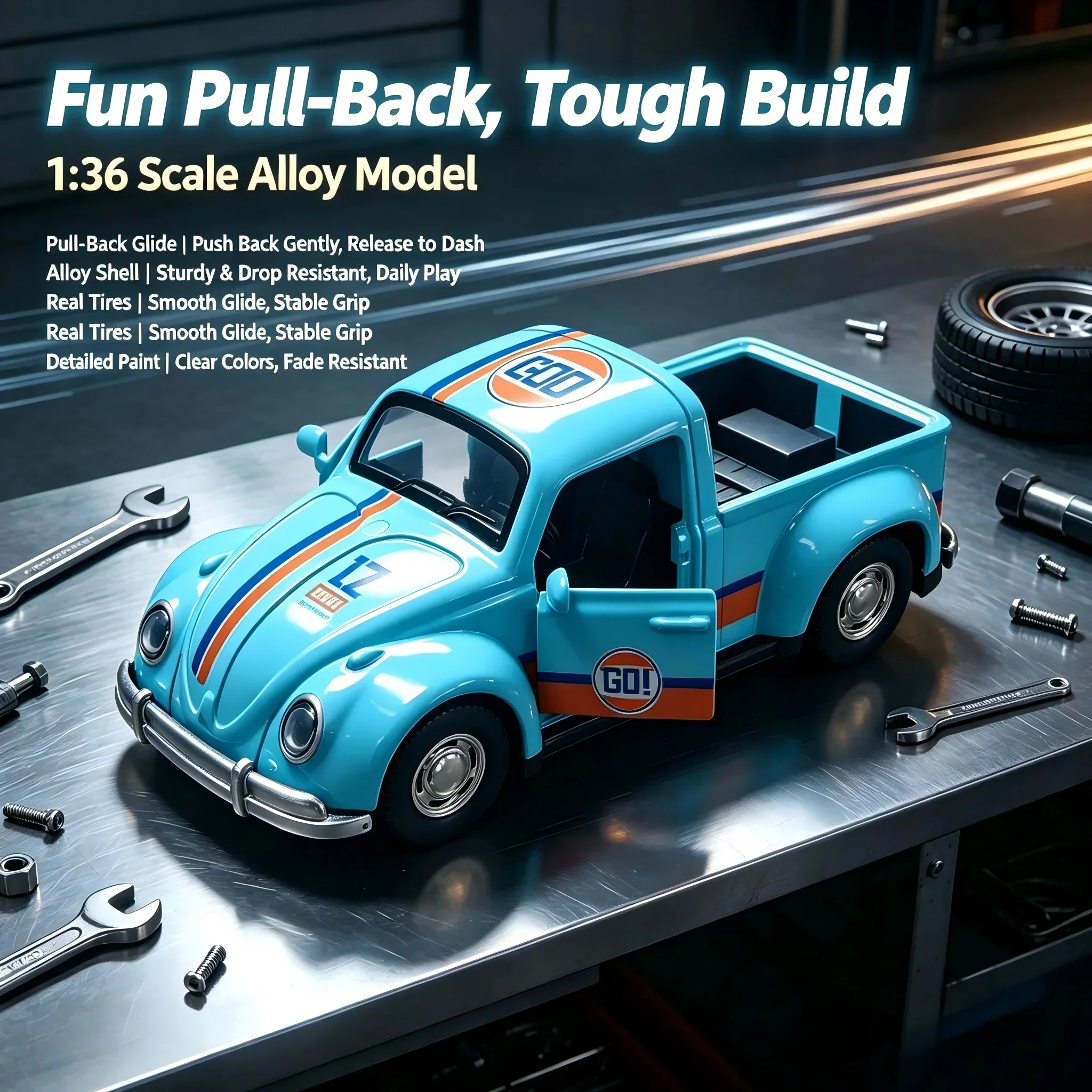 Classic Vintage Car Metal Alloy Diecast Replica Pull-Back Structure Open Doors Scale Hobby Vehicle High-end Gift Office Table